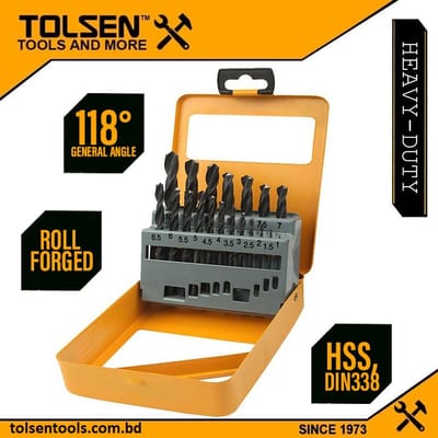 TOLSEN 19pcs HSS High Speed Twist Drill Bits Set (1-10MM) w/ Hard Case 75081_img_0