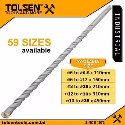 TOLSEN SDS Plus Hammer Drill Bits Metric (Ø5 to 32mm | L110 to 450mm) Industrial Grade_img_0