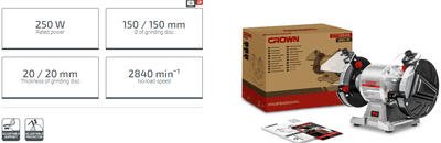 CROWN CT13546 6" Professional Bench Grinder, 250W, 150mm, 32mm; Model: CT13546L_img_1