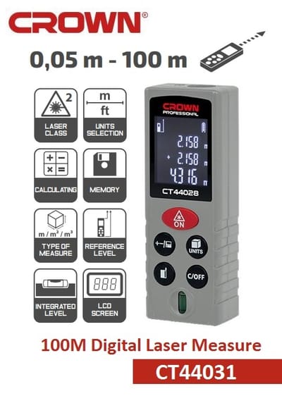 CROWN CT44031 Professional Digital Laser Measure, 100m, ±2mm; CT44031_img_0