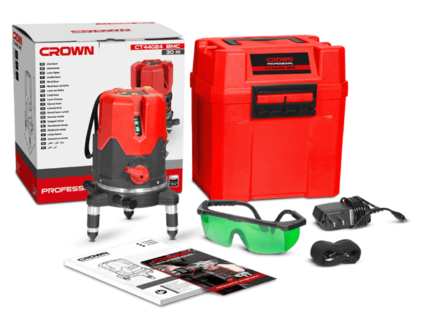 CROWN CT44024 Professional Laser Level, 4V1H1D, 30m, ±1mm; CT44024
