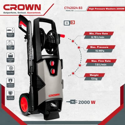 CROWN CT42024,2000W 150bar High Pressure Washer Car Washer Bike Washer Cleaner, 6.7L/min Model: CT42024_img_2