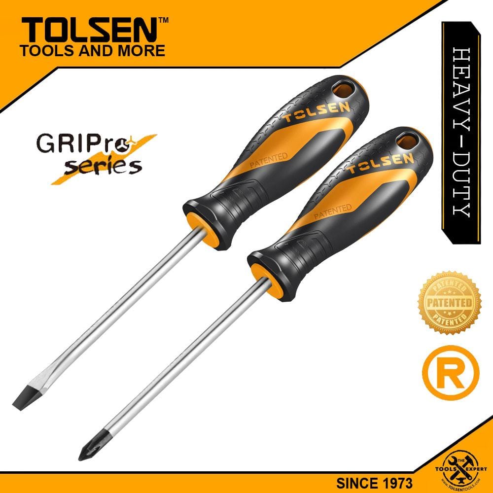 Tolsen 2pcs Screwdriver Set Flat & Star (6.5x150mm + PH2x150mm)Model 20004 & 20008