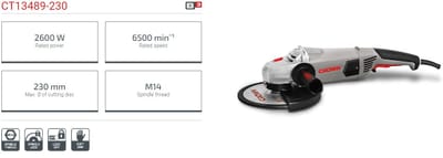 CROWN CT13489 9" Professional Angle Grinder, 2600W, 180mm, Rear switch; CT13489-230_img_3