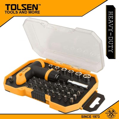 TOLSEN 20036 41Pcs Bit & Socket Set, 1/4" Drive, CrV Bits, T-Handle Ratchet, Plastic Case, Model: 20036_img_2